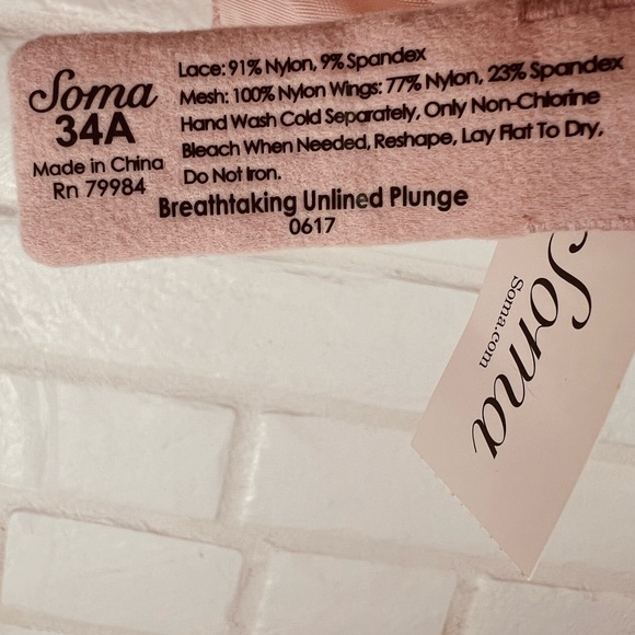 NWT Soma Breathtaking Unlined Sheer Lace Plunge Bra 34 A Adobe Rose Pink  #0222 - Picture 7 of 10